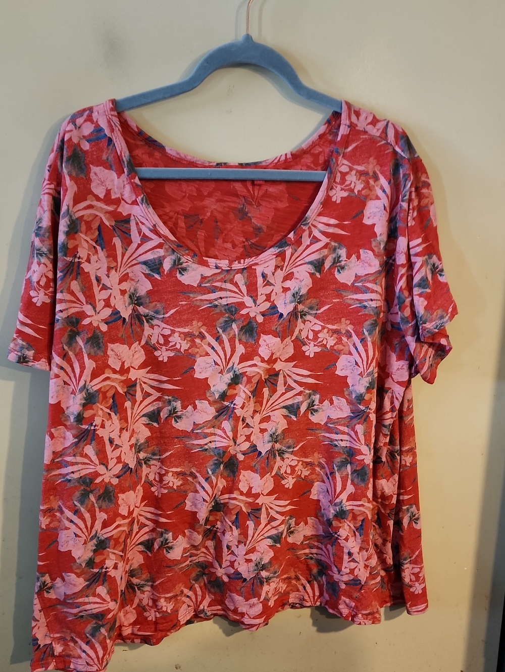 fresh produce Pink & Red Floral Scoop Neck Short Sleeve Top